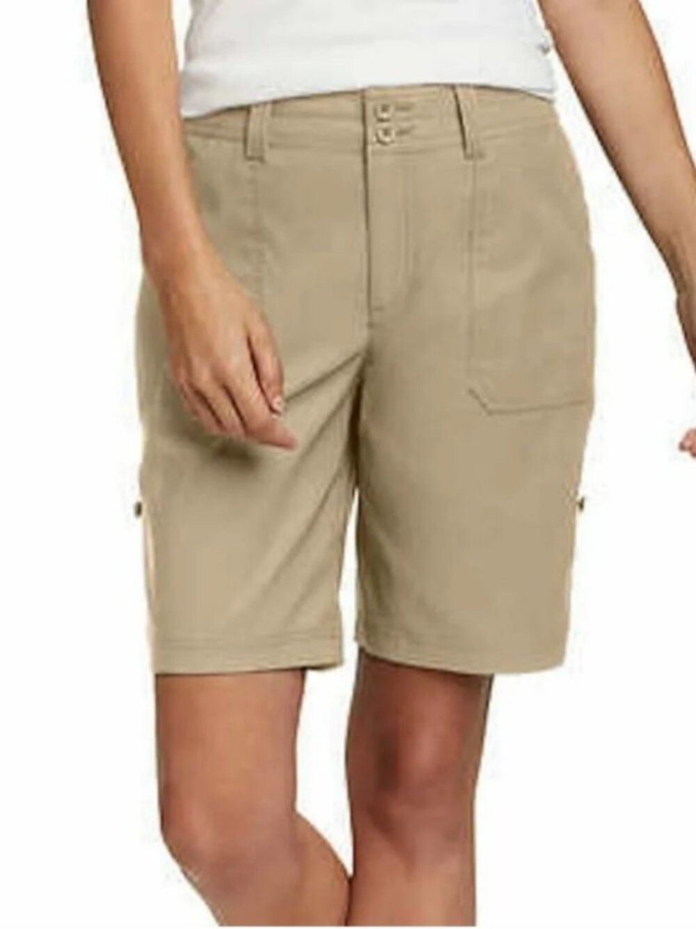 NWOT Eddie Bauer Quick Dry Bermuda Shorts | Tan | 10 | Zipper Pockets!! UPF 50